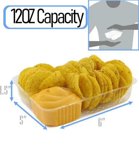 Vista 2 de Bandejas para nachos con 2 compartimentos, paquete de 50 unidades de plástico desechable, bandejas de nachos transparentes de 12 onzas