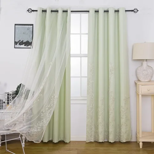 Vista 16 de GYROHOME Cortinas de doble capa con tul blanco bordado traslúcido, mezcla y combina cortinas de oscurecimiento de la habitación, cortinas con Beige