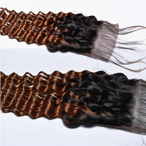 Vista 4 de Cabello humano virgen brasileño degradado 30 con cierre de encaje 4x4, 100% cabello virgen humano sin procesar, línea capilar prearrancada, cierre