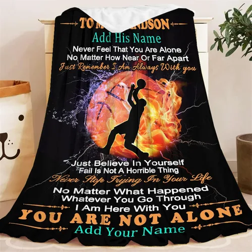 Vista 7 de Manta personalizada con nombre de nieto de la abuela y el abuelo de 40 x 50 pulgadas, regalo personalizado con nombre de niño, manta de baloncesto