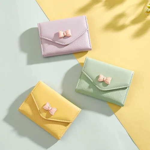 Vista 6 de Sunwel Fashion Cartera plegable pequeña con lazo moderno con ventana de identificación para tarjetas de crédito en efectivo, para mujeres y niñas