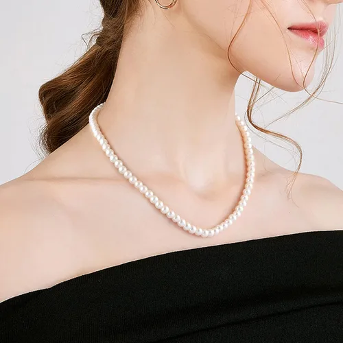 Vista 6 de Gargantilla barroca de perlas para mujer, collar de perlas blancas de 0.236in, elegante collar de joyería para mujer, longitud de princesa de 16