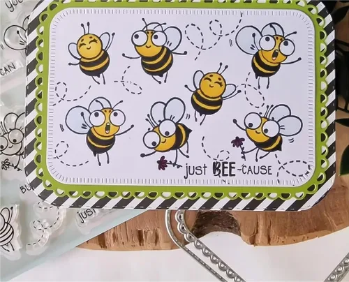 Vista 4 de Happy Bee Day - Juego de sellos y troqueles para hacer tarjetas, sellos transparentes y troqueles de corte de metal para álbumes de recortes