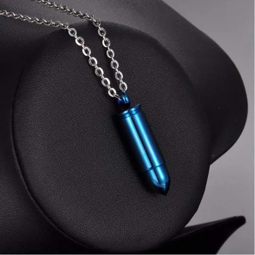 Vista 6 de Collar con colgante de urna de bala pulida de acero inoxidable, joyería de cremación de recuerdo de cenizas conmemorativas, Acero inoxidable, No es