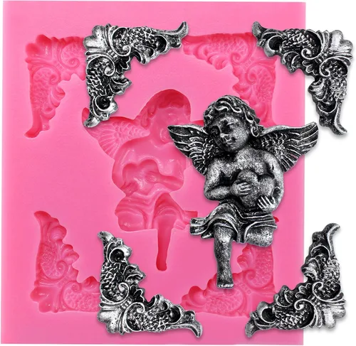 Vista 12 de Funshowcase Flourish Scroll Lace Fondant Molde de silicona para decoración de pasteles, proyectos de manualidades de arcilla polimérica