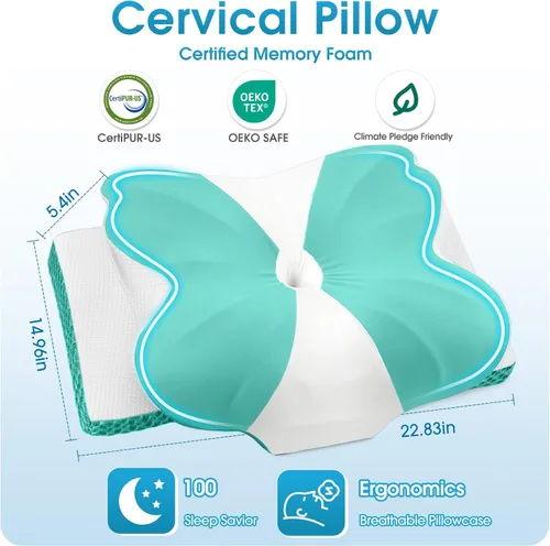 Vista 2 de CloudBliss Almohada cervical de espuma viscoelástica para cuello y hombro, almohada de contorno de cuello con funda refrescante, almohada de cama