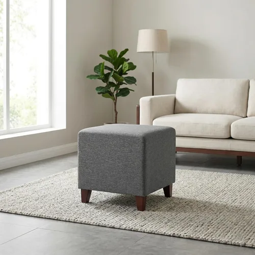Vista 10 de Joveco Taburete otomano de 16 pulgadas, asiento cuadrado de tela con patas de madera (azul)