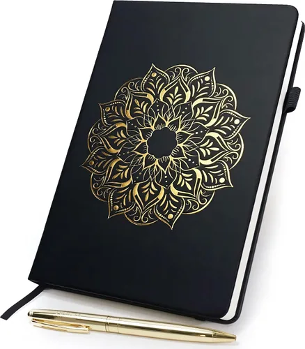 Vista 8 de Veway Juego de regalo de diario y bolígrafo de mandala - Diario de cuero vegano con bolígrafo - Diario profesional para mujeres u hombres - Juego