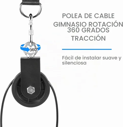 Vista 5 de Polea de cable de 3.54 pulgadas, rueda de tracción de rotación de 360 grados con mosquetón y correa, silencio suave desmontable para sistema