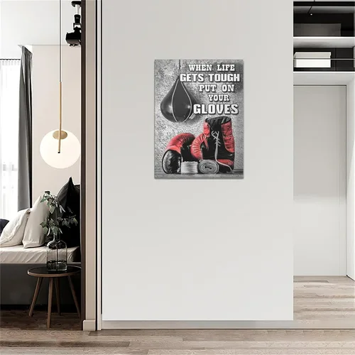 Vista 3 de Pósteres de boxeo, arte de pared, guantes de boxeo rojos, decoración de pared, citas inspiradoras en blanco y negro, impresiones en lienzo, pintura