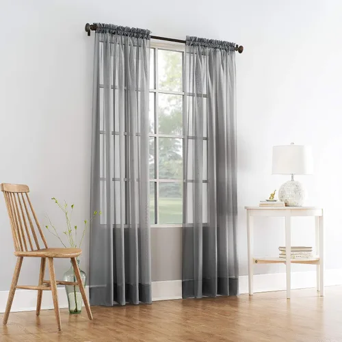 Vista 2 de Comfy Deal 2 paneles de cortina de gasa transparente para ventana con costuras hermosas y elegantes (beige)