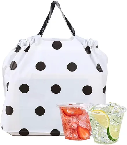 Vista 11 de 50 bolsas de plástico con asas resistentes al agua, resistentes para llevar, bolsa de transporte para alimentos, para restaurantes, comestibles