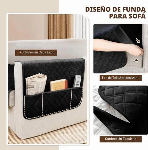 Vista 4 de Arfntevss Fundas impermeables para sofá modular de esquina para perros y mascotas, funda de sofá en forma de L, lavable de terciopelo grande Negro