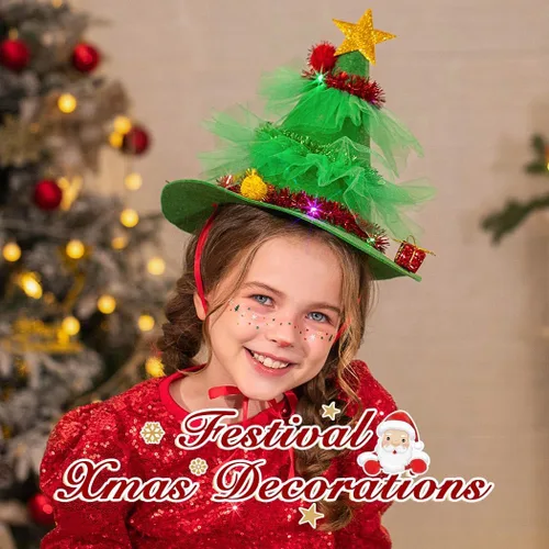 Vista 5 de Nicute Sombrero de árbol de Navidad, diseño de estrellas brillantes, lentejuelas, accesorios para disfraz de festival, decoraciones de Navidad