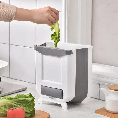 Vista 5 de BWGHBH Papelera colgante para puerta de armario de cocina, cubo de basura plegable para cocina, dormitorio, baño y automóvil (2.1 galones, caqui)