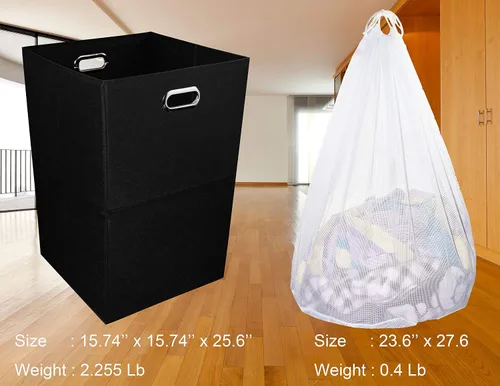Vista 2 de Cesta de lavandería plegable grande con bolsa de lavandería, tela duradera de alta calidad, tabla de plástico, tamaño extragrande, cesta de ropa