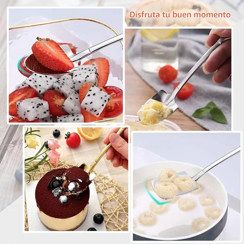 Vista 4 de 10 cucharas de pala de acero inoxidable, cucharas de postre reutilizables para café, té, helado, fruta y azúcar pastel