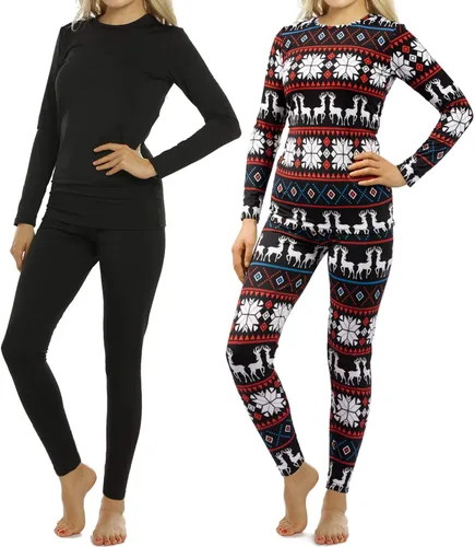 Vista 12 de ViCherub Ropa Interior Térmica para Mujeres con Forro Polar Long Johns Capa Base Térmica Conjunto de Parte Superior e Inferior Clima Frío Negro
