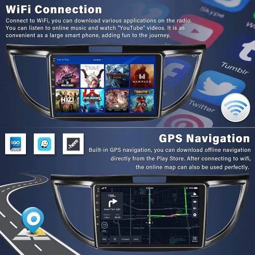 Vista 4 de Android 13.0 Estéreo de coche doble DIN para Honda CRV 2012-2016 10 pulgadas HD pantalla táctil audio multimedia receptor con Carplay Android Auto