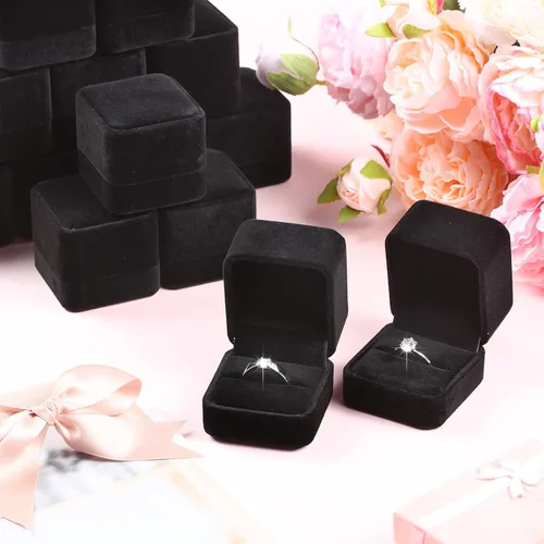 Vista 5 de Maitys 48 cajas de terciopelo para anillos a granel para exhibición de joyas, caja de anillo de compromiso de boda, caja de joyería, cajas