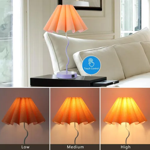 Vista 4 de EOEYYOYB Lámparas de mesa para sala de estar, lámparas regulables modernas azules y naranjas con puerto USB y toma de corriente