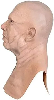 Vista 2 de Antiguo Hombre Máscara Realista Calvo Arrugas Cara Máscara Humana Halloween Scary Masquerade Party Cosplay látex
