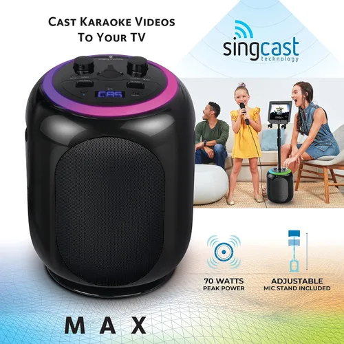 Vista 4 de Singing Machine SingCast MAX - Máquina de karaoke con Bluetooth y video casting, altavoz de fiesta, micrófono, 22 efectos de voz, corrección