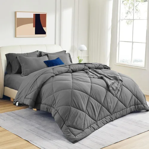 Vista 6 de SLEEP ZONE Edredón Queen con Relleno de Edredón, Edredón Reversible Alternativo al Plumón, Ropa de Cama Ligera, Suave y Transpirable para Todas