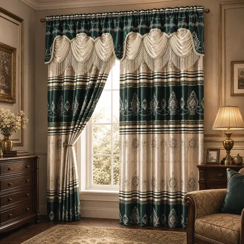 Vista 11 de GOHD Harmony Horizon. Panel de cortina jacquard con cenefa de lujo adjunta. Juego de 2 piezas. Cada pieza de 54 pulgadas de ancho x 90 pulgadas