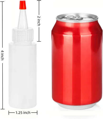 Vista 2 de Bekith Paquete de 40 botellas de plástico de 2 onzas con tapas de punta roja, pequeñas botellas vacías recargables para glaseado, decoración