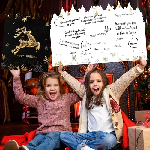 Vista 5 de Pasimy Tarjeta de felicitación de Navidad gigante de 25 x 16 pulgadas, tarjeta de felicitación de invierno gigante, libro de invitados grande