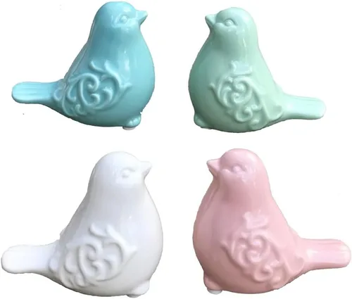 Vista 2 de Estatuas decorativas de pájaro de cerámica, 2 piezas, para decoración del jardín del hogar (azul)