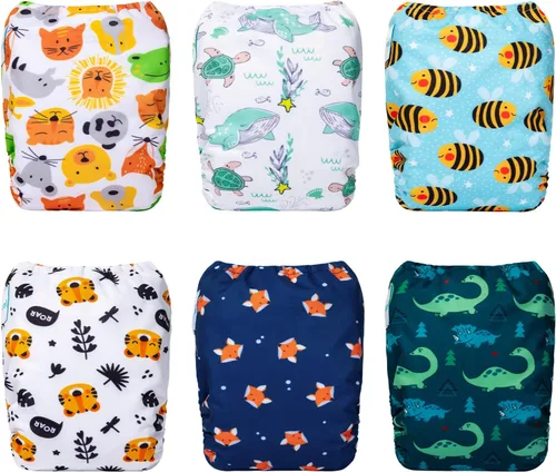 Vista 7 de babygoal Pañales de tela para recién nacidos, paquete de 13 unidades para niños prematuros de 5-12 libras, 6 unidades con 6 insertos y bolsa