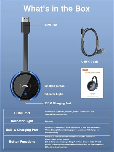 Vista 9 de AIMIBO Adaptador de pantalla inalámbrico 4K 5G – Verdaderamente Plug & Play HDMI Dongle, emitir video desde Android iOS Windows MacOS Tablet Laptop