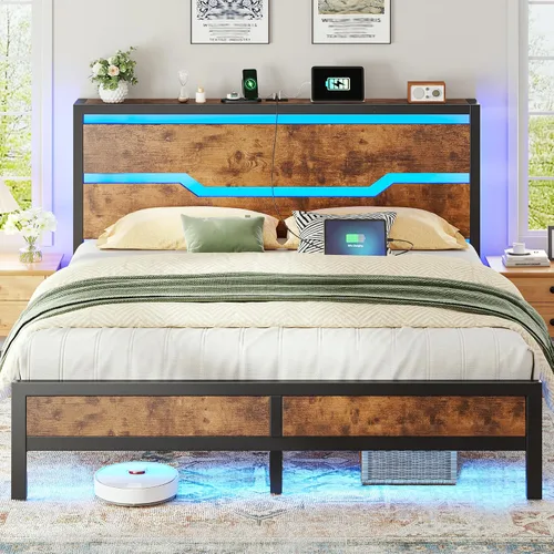 Vista 10 de Homkdom Twin Size Bed Frame with LED, Headboard Shelf & USB Ports