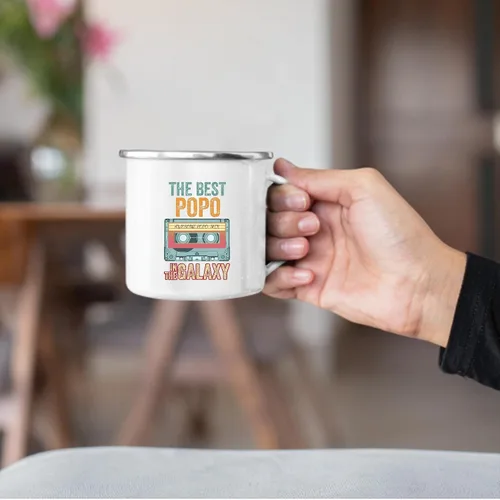 Vista 2 de Fathers Day Mothers Day Gift Funny Humor Galaxy Best POPO 12oz Enamel Silver Mug