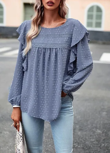 Vista 4 de PRETTYGARDEN Blusa tipo túnica de punto suizo de ganchillo para mujer 2023