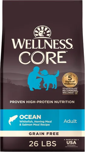 Vista 17 de Wellness CORE Alimento seco para perros, sin granos, alto en proteínas, natural, receta de pato silvestre, cordero, jabalí y conejo