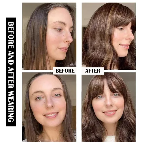 Vista 2 de HAIRCUBE Pelucas de cabello humano 100% con flequillo, densidad 150%, base de seda, clip en la parte superior, pelucas de cabello superior