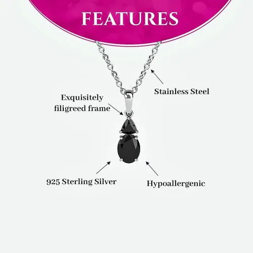Vista 5 de Shop LC - Collar con colgante negro para mujer chapado en platino plata de ley 925 cadena única de 20 pulgadas No es una piedra preciosa