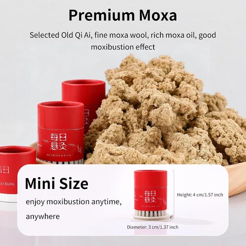 Vista 5 de Kit de moxibustión tradicional con 3 cajas de moxibustión reutilizables, 30 palitos de moxa pequeños, 30 bases de calcomanías de caja de moxibustión