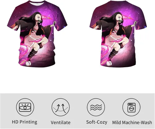 Vista 3 de Girren Fashion 3D Anime Demon Slayer Kamado Nezuko T-Shirt Casual Printed Crew Neck Novelty Shirts