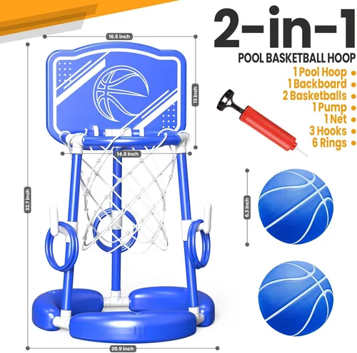 Vista 2 de SpringFlower Aro de baloncesto para piscina con tablero, piscina para niños y adultos, juego de piscina flotante de baloncesto, juguete de piscina