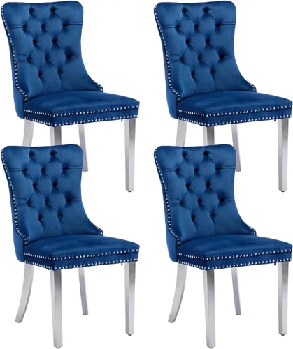 Vista 16 de Juego de 2 sillas de comedor de terciopelo beige, modernas sillas de cocina