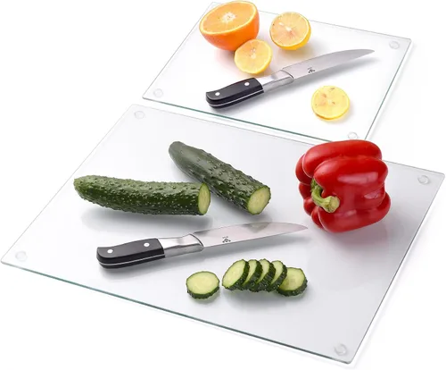Vista 10 de Phore Tabla de cortar de vidrio templado para cocina, apta para lavavajillas, tabla de cortar transparente para encimera, resistente a los arañazos