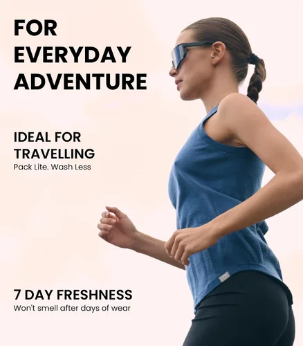 Vista 6 de 100% Merino Wool Tank Top Women - Active Sleeveless Undershirt Base Layer Denim Cuello Alto