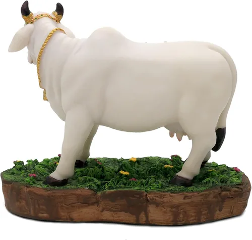 Vista 9 de Estatua de vaca de Dios indio que cumple con los deseos, 8.7 pulgadas de largo, figura de ídolo indio Kamadhenu, decoración para hombre indio