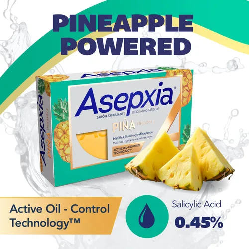 Vista 4 de Asepxia Jabón en barra, limpiador facial exfoliante no abrasivo con enzima de piña natural y extracto de agave, limpiador facial purificador