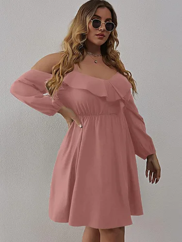 Vista 3 de WDIRARA Vestido acampanado con hombros descubiertos y mangas obispas, talla grande, para mujer