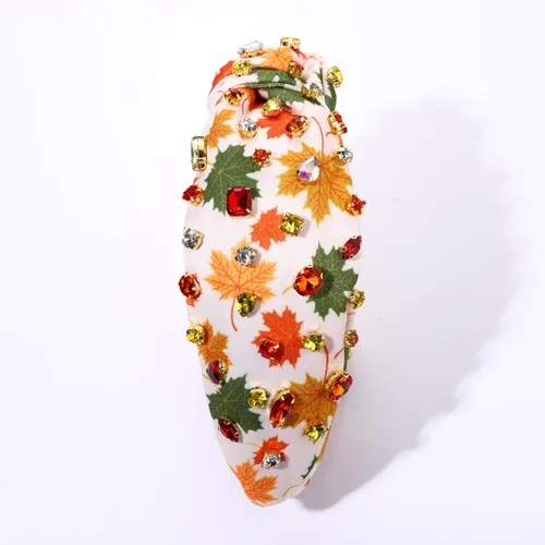 Vista 6 de Diadema de otoño, accesorios de Acción de Gracias para mujer, diadema anudada de cristal con diamantes de imitación, estampado de hojas de arce